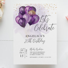 Låt oss Celebrate Violet Guld Bubons födelsedag Inbjudningar