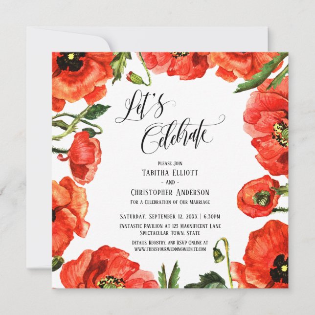 Låt oss Celebrent Red Poppies andedräktighet Inbjudningar (Framsida)
