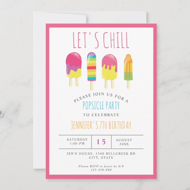 Låt oss Chill Popsicle Party Birthday Colorful Cut Inbjudningar (Framsida)