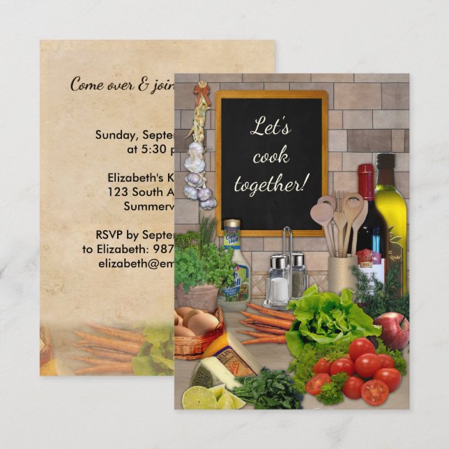 Låt oss Cook Together! Inbjudningar (Fram/baksida)