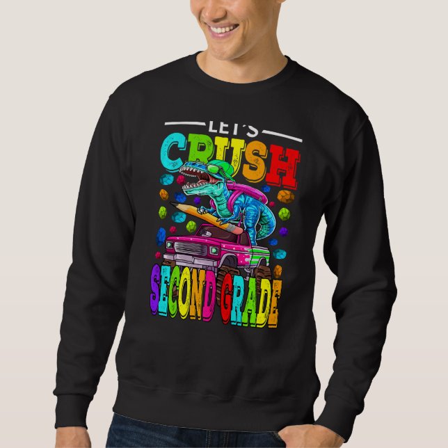 Låt oss Crush Second Klass Monster Lastbil Dinosau Lång Ärmad Tröja (Framsida)