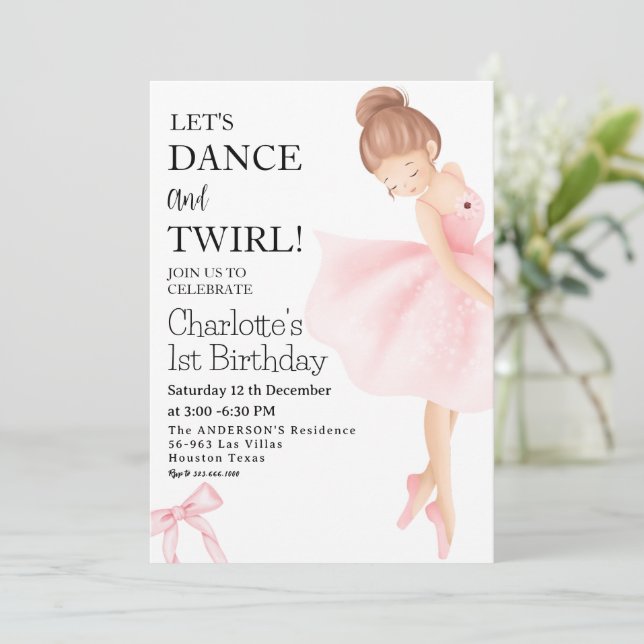 LÅT OSS DANCE och TWIRL Ballerina Girl 1 Biry Day Inbjudningar (Stående Fram)