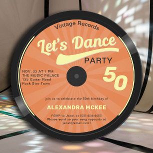 Låt oss Dance Vintage Groovy Orange 50:e födelseda Inbjudningar