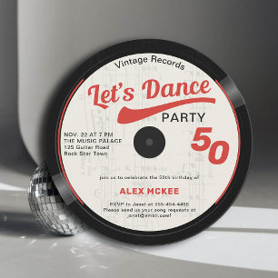 Låt oss Dance Vintage Groovy Record 50:e födelseda Inbjudningar
