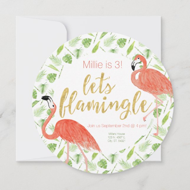 Låt oss den Flamingle partyinbjudan - cirkla Inbjudningar (Framsida)
