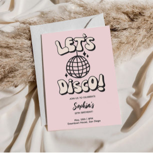 Låt oss Disco Birthday Rosa Party Inbjudningar