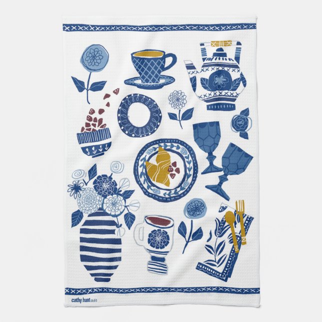 Låt oss Do Brunch! Tea Towel in Navy and White Kökshandduk (Vertikal)