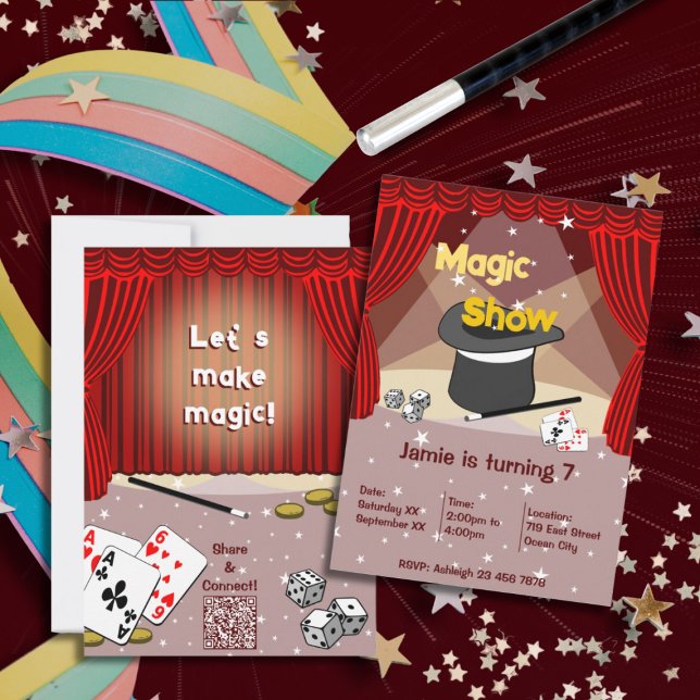 Låt oss Do Magic Kids 7:e Födelsedagsfest inbjudan (Let's Do Magic Kids 7th Birthday Party Invitation)