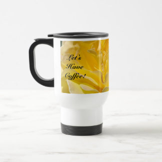 Låt oss dricka kaffe! Vänners gula ros kaffemuggar
