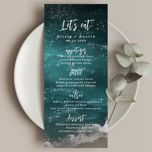 Låt oss Eat Abstrakt moody havsstrandbröllop Meny (Let's Eat Abstract moody ocean beach wedding Menu)