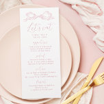 Låt oss Eat Elegant Rosa Hand plockade Bow Bröllop Meny<br><div class="desc">Eleganten låt oss att bröllop-menyn har hand plockade-menyns menyfliksbåge med modernt handskrivet typsnitt i mjuk  rosa. Söt och enkelt. Underbar för det romantiska bröllop,  den unika roligten vismisk bröllop,  elegant avslappnad bröllop. Visa alla matchande delar i samlingen.</div>