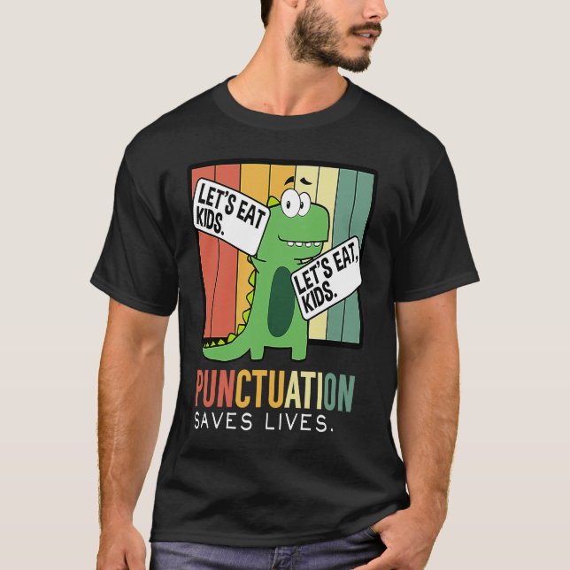 Låt oss Eat Kid-interpunktion Spara Lives Trex Gra T Shirt (Framsida)