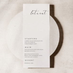 Låt oss Eat Modern Minimalist Bröllop-menykort Meny