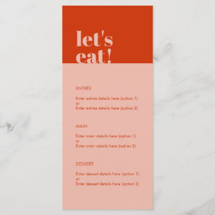Låt oss Eat Modern Minimalist Orange Bröllop Menu Meny