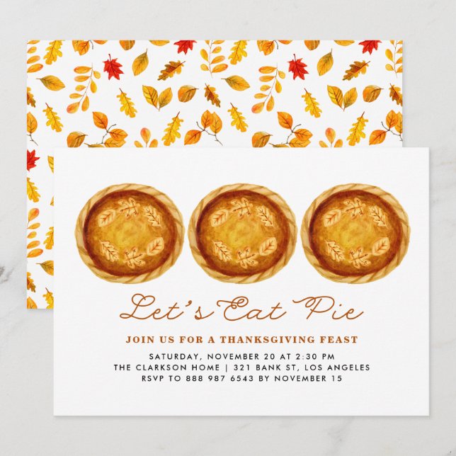 Låt oss Eat Paj | Thanksgiving för återvunnen Paj Inbjudningar (Fram/baksida)