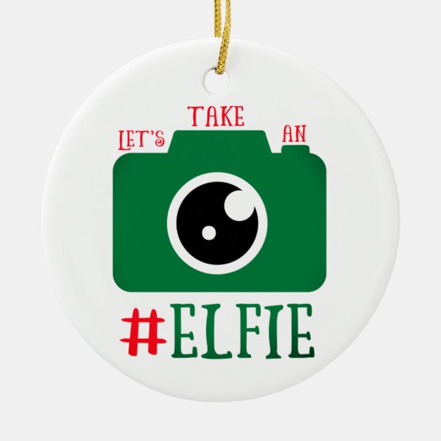 Låt oss en Elfie Santa Cam-julklapp Julgransprydnad Keramik (Framsidan)
