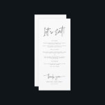 Låt oss ETT Whimsical Calligraphy Modern Bröllop Meny<br><div class="desc">Drömmar Möte Elegance Upplev din speciella dag med vår fantastiska pappersmassa, som är noggrant utformad för att ge bröllop stollig och nåd. Från känsliga inbjudningar till krävande platskort är den här samlingen en symfoni av komplicerad kalligrafi och tidlös design. Skapa ett firande som är unikt för dig, eftersom vår Whimsical...</div>