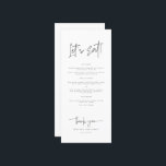 Låt oss ETT Whimsical Calligraphy Modern Bröllop Meny<br><div class="desc">Drömmar Möte Elegance Upplev din speciella dag med vår fantastiska pappersmassa, som är noggrant utformad för att ge bröllop stollig och nåd. Från känsliga inbjudningar till krävande platskort är den här samlingen en symfoni av komplicerad kalligrafi och tidlös design. Skapa ett firande som är unikt för dig, eftersom vår Whimsical...</div>