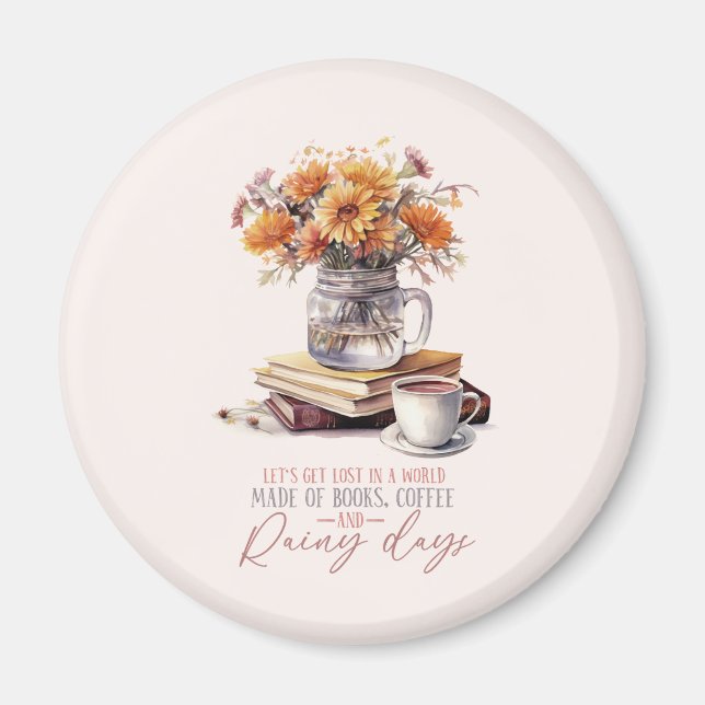 Låt oss få Borttappad - Bokar, kaffe och regnbåge Magnet (Framsidan)