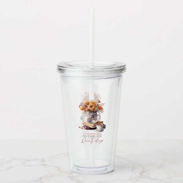 Låt oss få Borttappad - Bokar, kaffe och regnbåge Take Away Mugg (Framsida)