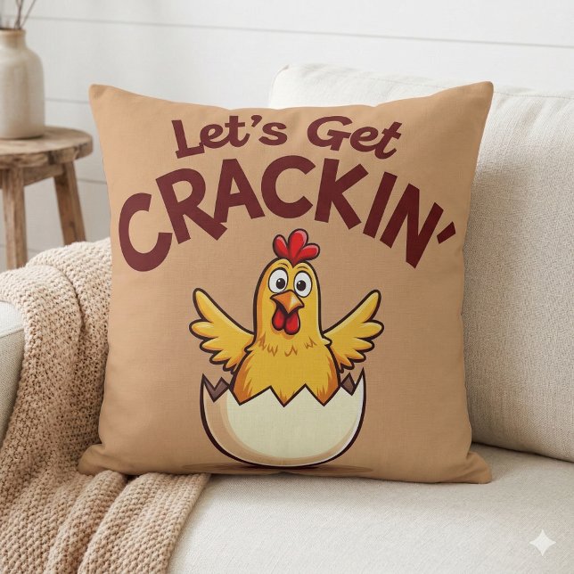 Låt oss få Crackin’ Funny Chicken Farm Pun Kudde (Let’s Get Crackin’ Funny Chicken Farm Pun Throw Pillow Mockup A)