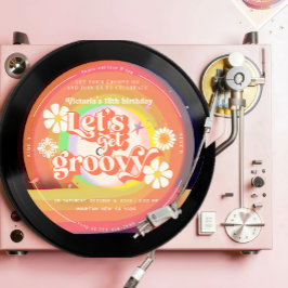 Låt oss få Daisyn av groovy Retro Vinyl Rainbow Inbjudningar