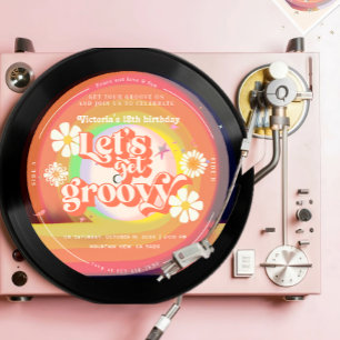 Låt oss få Daisyn av groovy Retro Vinyl Rainbow Inbjudningar
