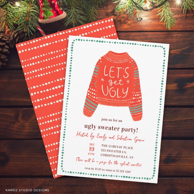 Låt Oss Få En Rojlig Ful Jultröja Julfest Inbjudningar (Christmas Party invitation shown at 4.5 x 6 inches. Customize + choose size, paper, + corner style.
)