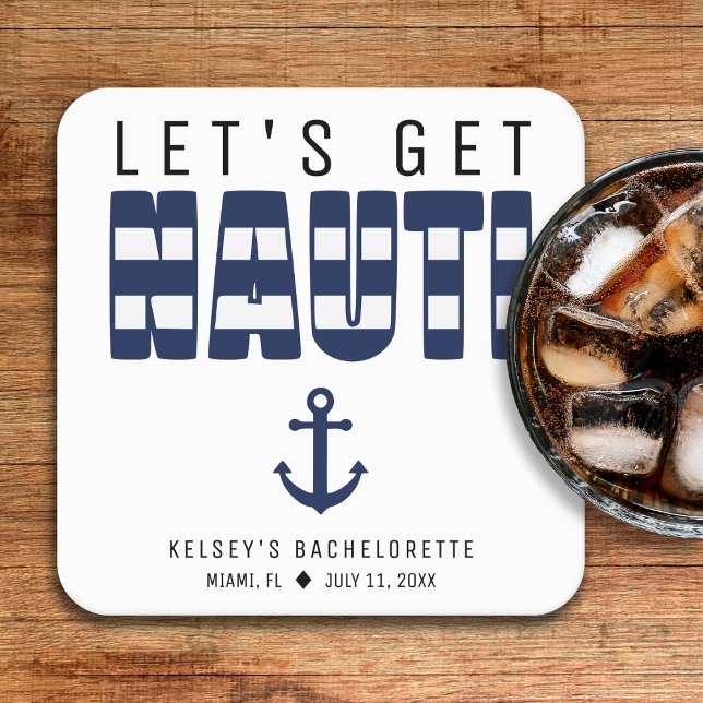 Låt oss få en rolig möhippa underlägg papper kvadrat (Let's Get Nauti Bachelorette Party Square Paper Coaster
)