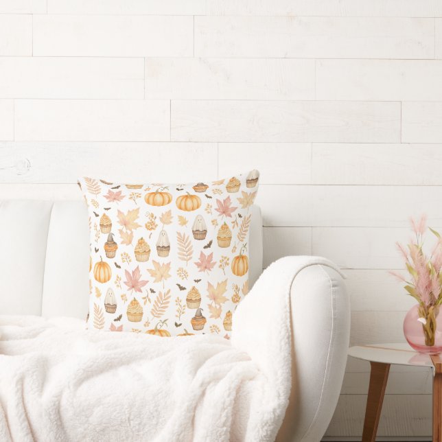 Låt oss få ett tal med Pumpkins, Löv & Cupcoa Kudde (Soffa)