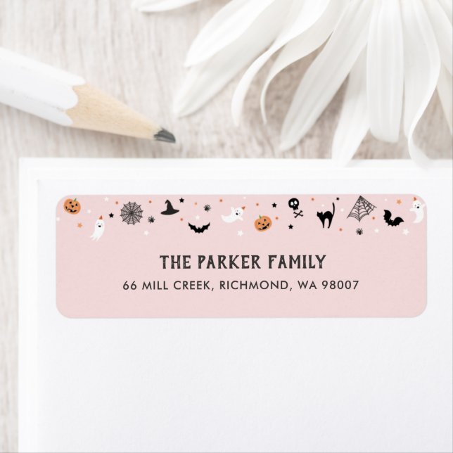 Låt oss få Födelsedagsfest-Rosa för Halloween-sökn Returadress Etikett (Insitu)