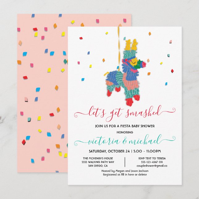 Låt oss få förstört Piñata Baby Shower Inbjudningar (Fram/baksida)