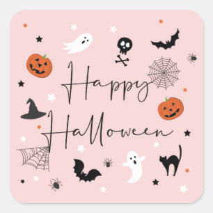 Låt oss få Halloween fest-Rosa Fyrkantigt Klistermärke
