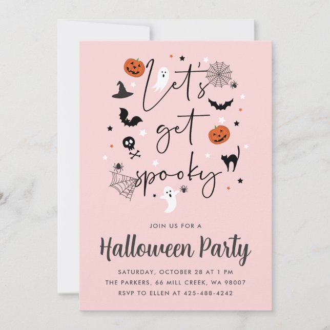 Låt oss få Halloween fest-Rosa Inbjudningar (Framsida)