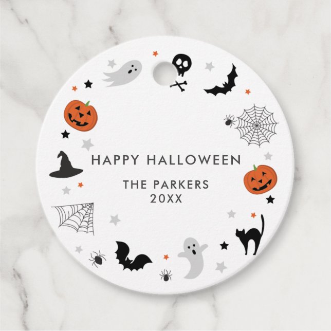 Låt oss få Halloween fest-vit Gåvor Etiketter (Framsida)