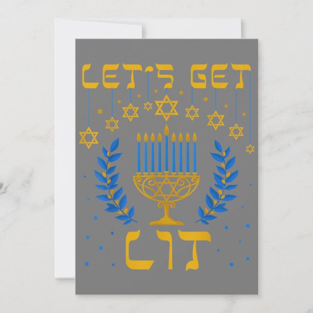 Låt oss få Hanukkah-tröja Jud Menorah Judisk Inbjudningar (Framsida)