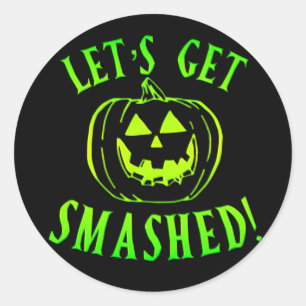 Låt oss få Smashad Grön Pumpa Halloween Runt Klistermärke