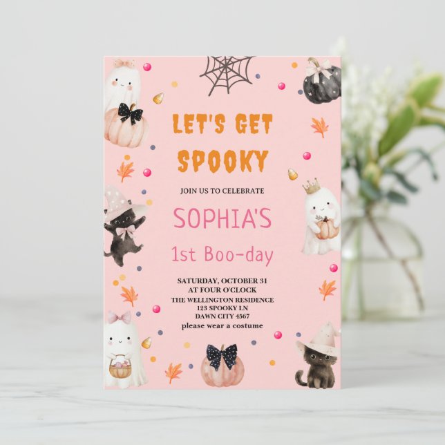 Låt oss få spooky Halloween första bokdagen födels Inbjudningar (Stående Fram)