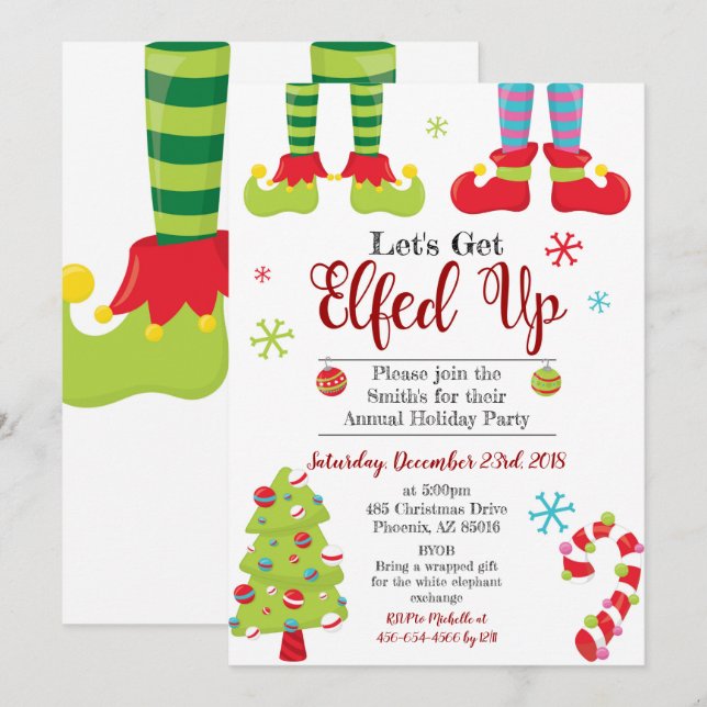 Låt oss få upp Party Elf Julafton Inbjudningar (Fram/baksida)