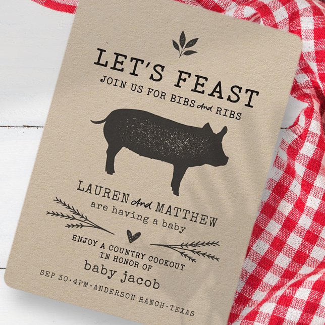 Låt oss Feast! Babykläder i Modern Land Rustic BBQ Inbjudningar (Skapare uppladdad)