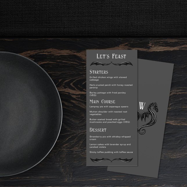Låt oss Feast Grått Black Dragon Fantasy Bröllop M Meny (Skapare uppladdad)