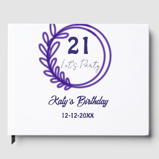 LÅT OSS FESTA 21-års födelsedag namn PURPUR BLOMMÖ Gästböcker