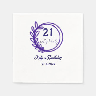 LÅT OSS FESTA 21-års födelsedag namn PURPUR BLOMMÖ Pappersservett