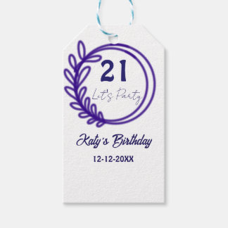 LÅT OSS FESTA 21-års födelsedag namn PURPUR BLOMMÖ Presentetikett