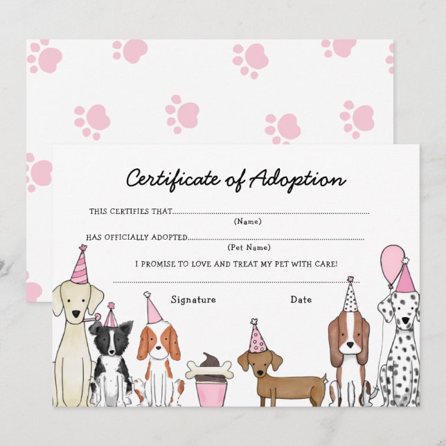 Låt oss festa adoptionshandling hund födelsedagsko tack kort (Fram/baksida)