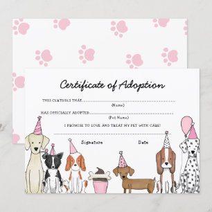 Låt oss festa adoptionshandling hund födelsedagsko tack kort
