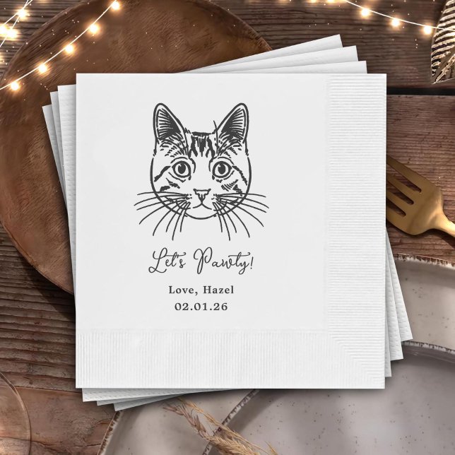 Låt oss festa anpassad katt ritad cocktail bröllop pappersservett (Skapare uppladdad)
