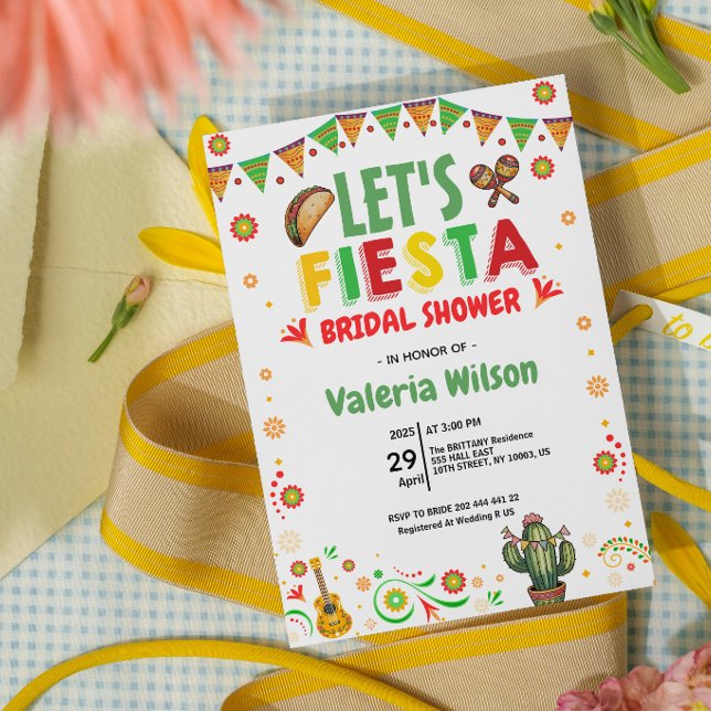 Låt oss festa Bröllopsdusch Färgrik mexikansk Inbjudningar (let's fiesta bridal shower invitations cactus succulent mexican floral cinco de mayo colorful )