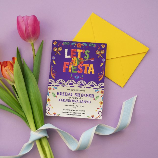 Låt oss festa Bröllopsdusch Mexikansk Blommig Inbjudningar (let's fiesta bridal shower invitations colorful cinco de mayo mexican floral)