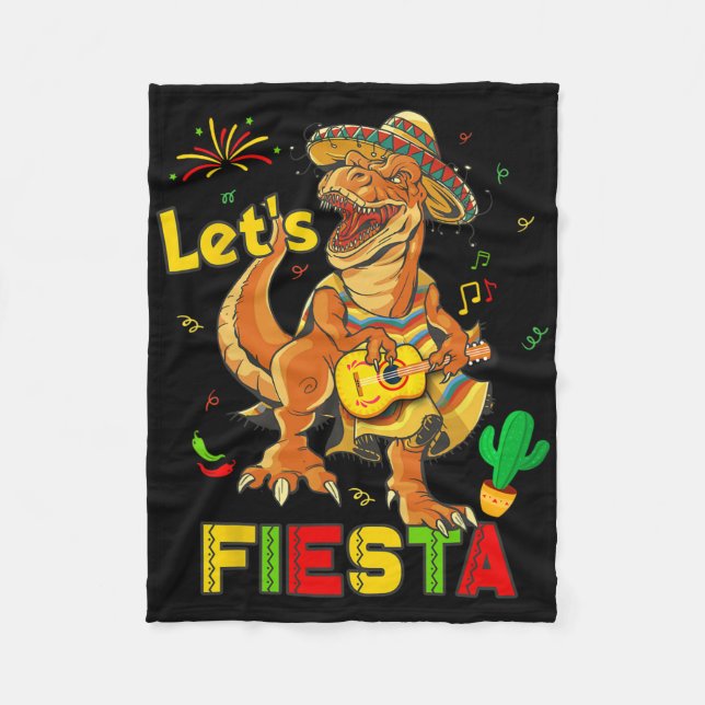 Låt oss festa Cinco De Mayo Dinosaur Mexikansk fes Fleecefilt (Framsidan)